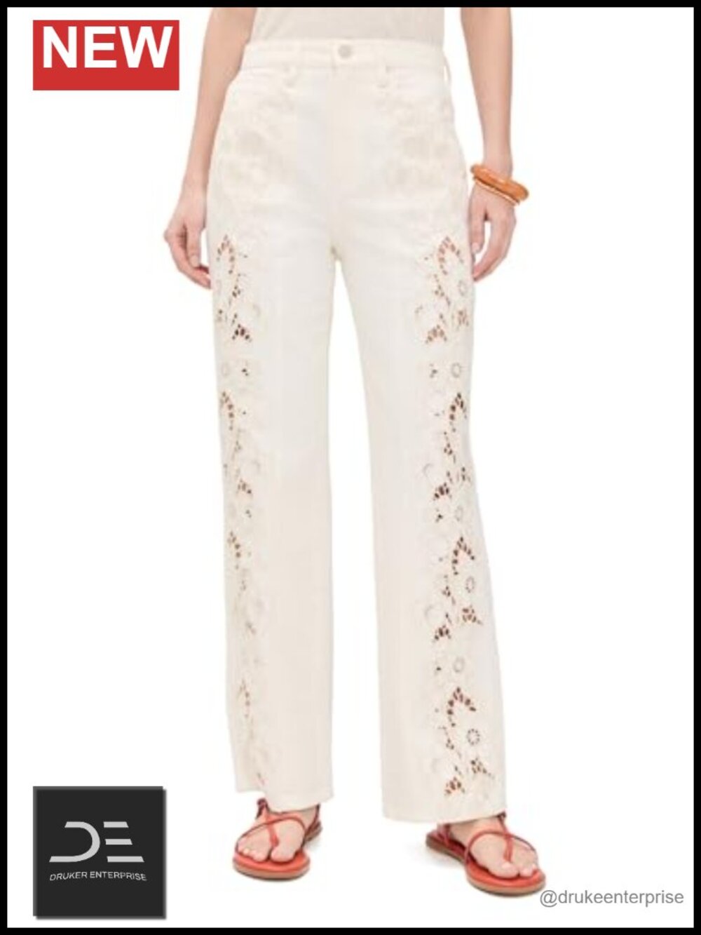 Wide Leg Jeans High Rise Embroidered Denim Floral
